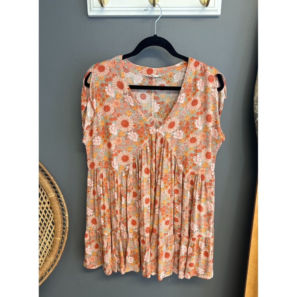 Chelsea & Violet Womens Oversized Small Top Flowy Sunflower Floral Tunic Boho